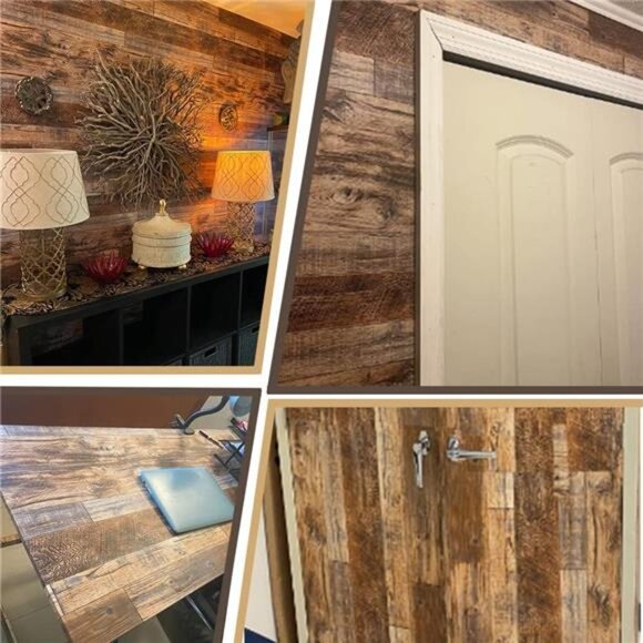 17.71''Ă—118'' Shiplap Peel and Stick Wallpaper Rustic Wood Grain Contact Paper - Picture 5 of 7